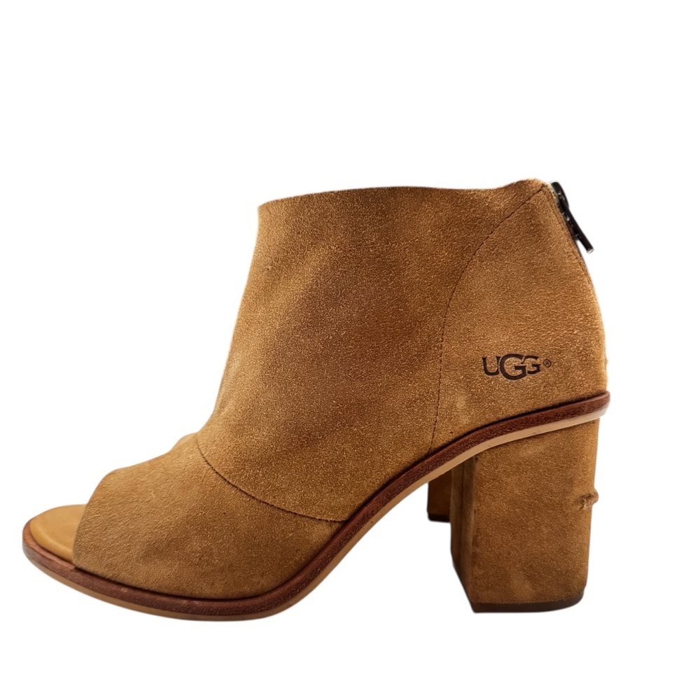 UGG Women's Ginger Chestnut Suede Peep Toe Ankle Boots Sz. 9 - Picture 3 of 12